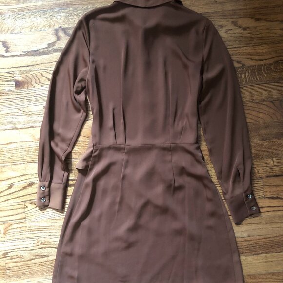 Brown satin half-button dress - Picture 2 of 3